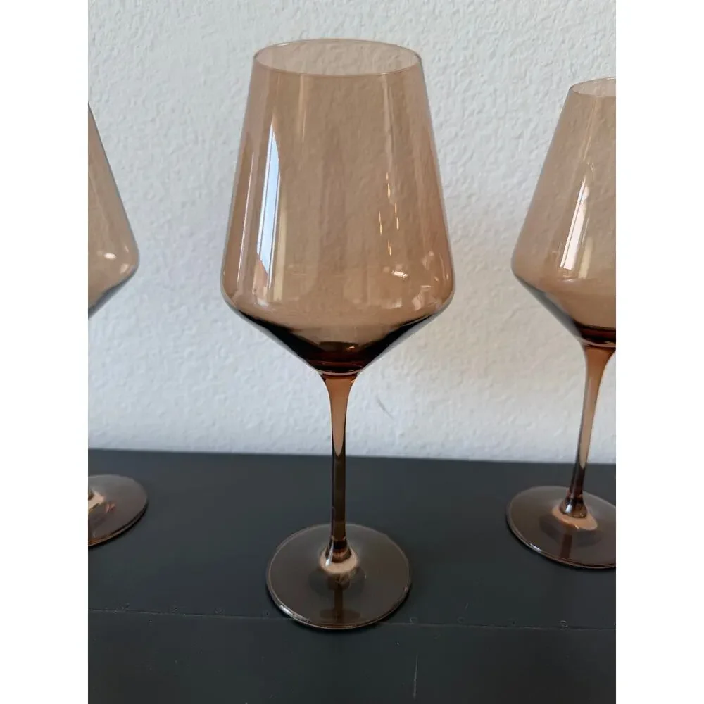 Estelle Colored Glass Amber Smoke Stemmed Wine Glasses Set of 4 Poland